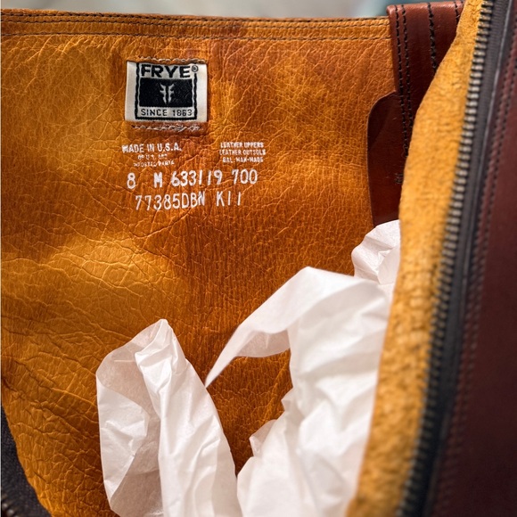 Vintage 90s Frye Campus Boots 8M Made in USA Cognac Brown Leather Riding Boots - Picture 3 of 9